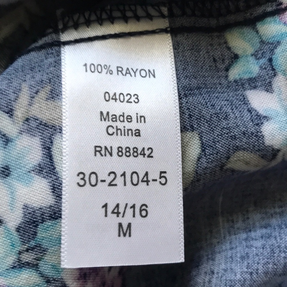 Woman Within Adjustable Cold shoulder Floral Navy blue blouse top button front - Picture 9 of 11